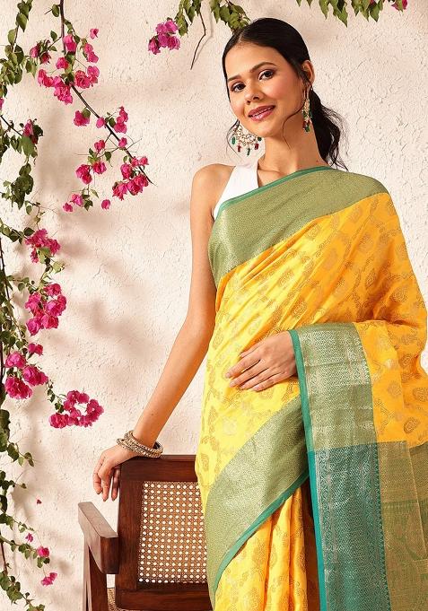 Yellow Woven Design Banarasi Silk Saree