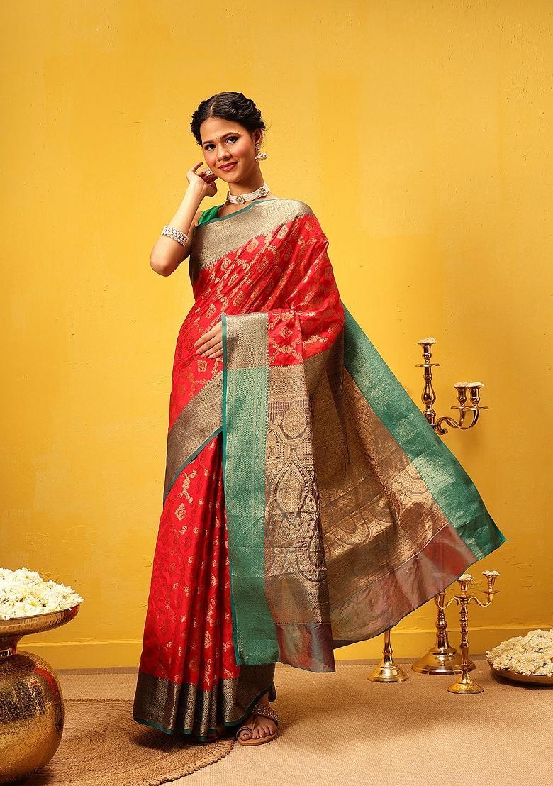 Red Woven Design Banarasi Silk Saree