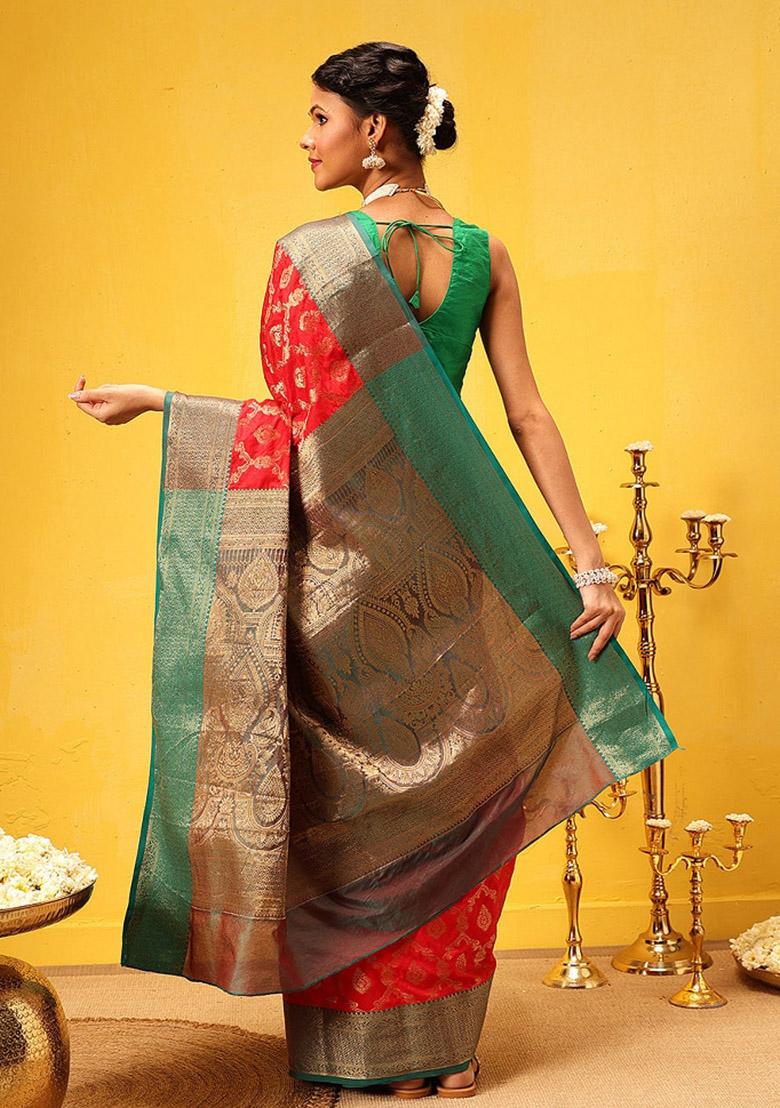 Red Woven Design Banarasi Silk Saree
