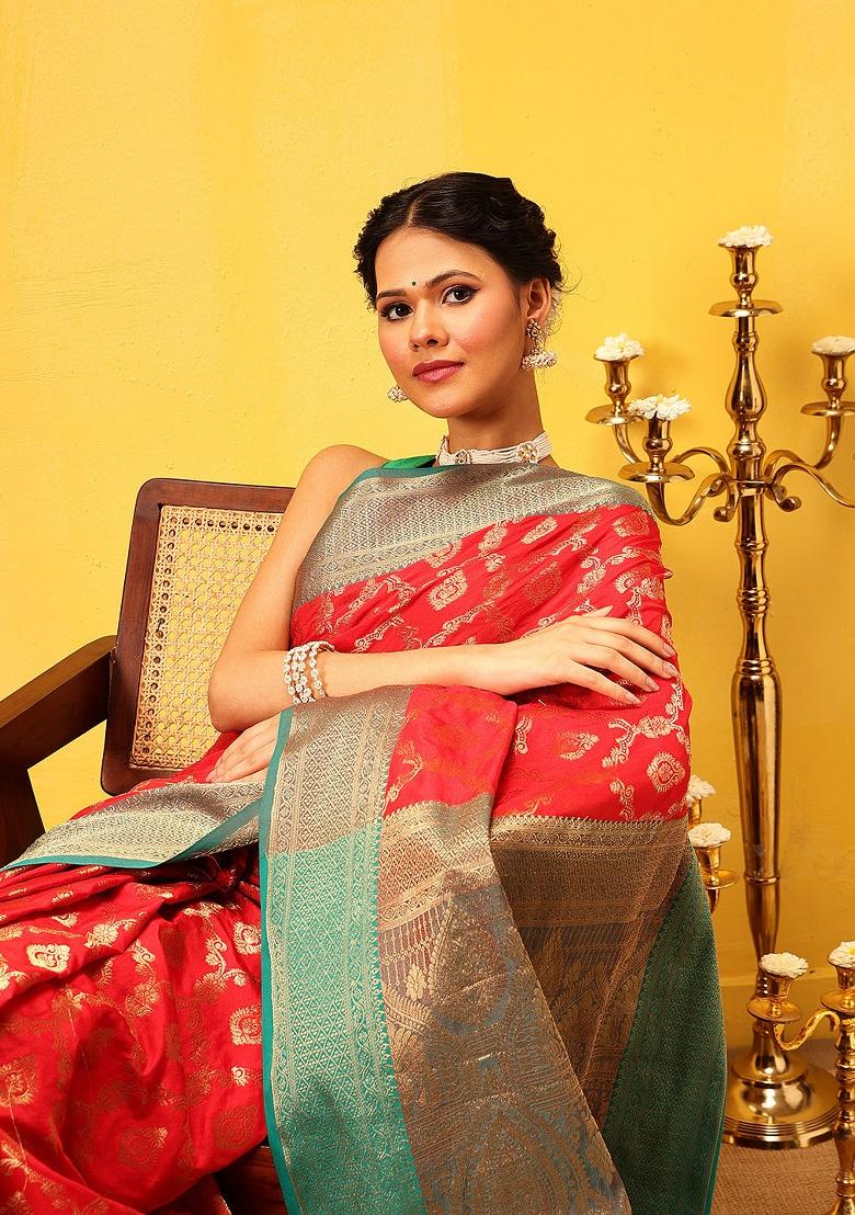 Red Woven Design Banarasi Silk Saree