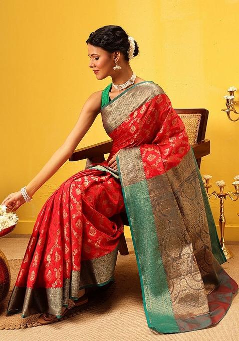 Red Woven Design Banarasi Silk Saree