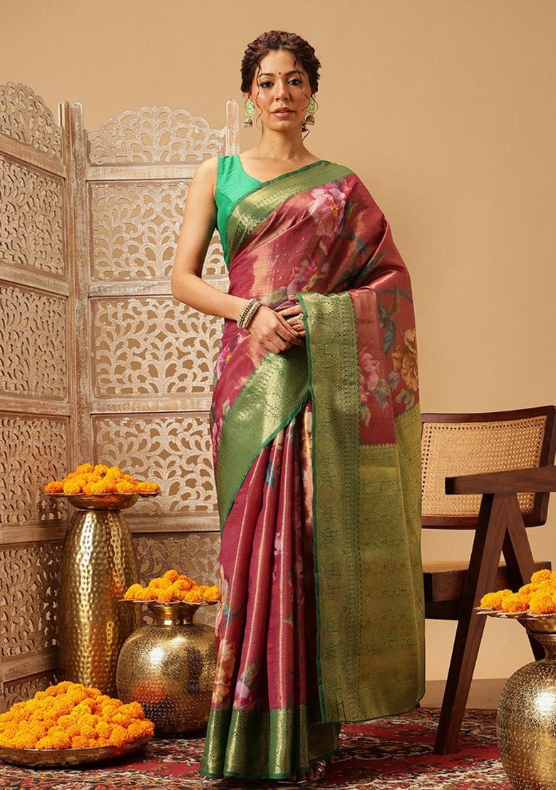Pink Printed Tissue Silk Saree