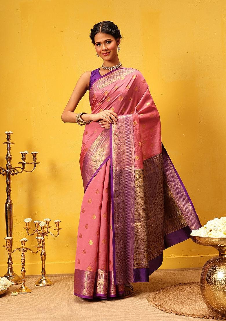 Pink Woven Design Kanjivaram Silk Saree