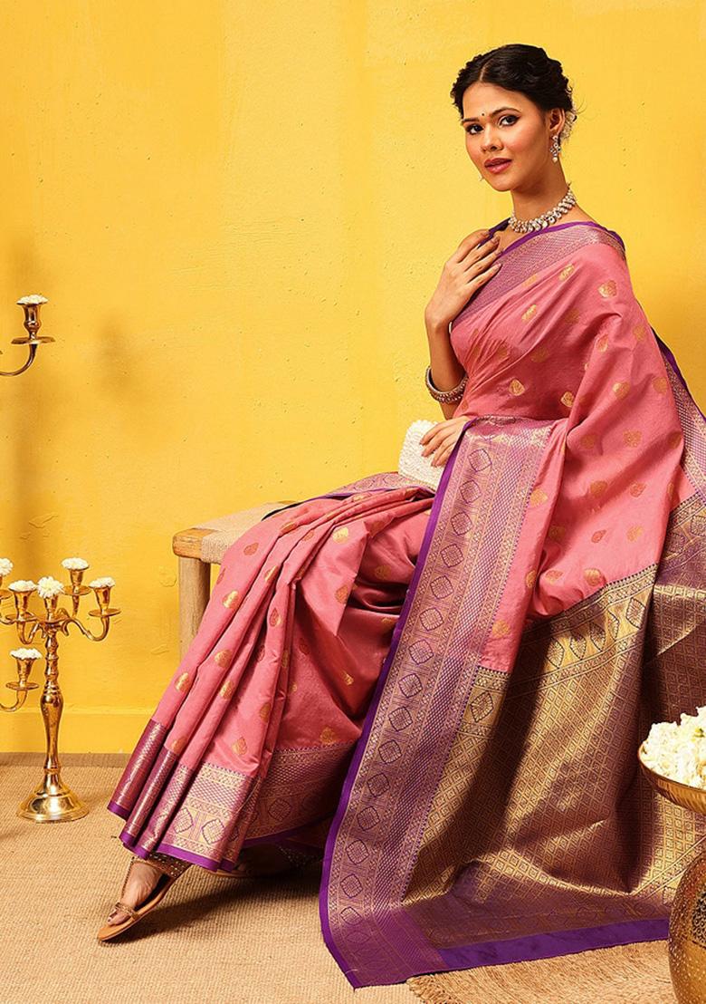 Pink Woven Design Kanjivaram Silk Saree