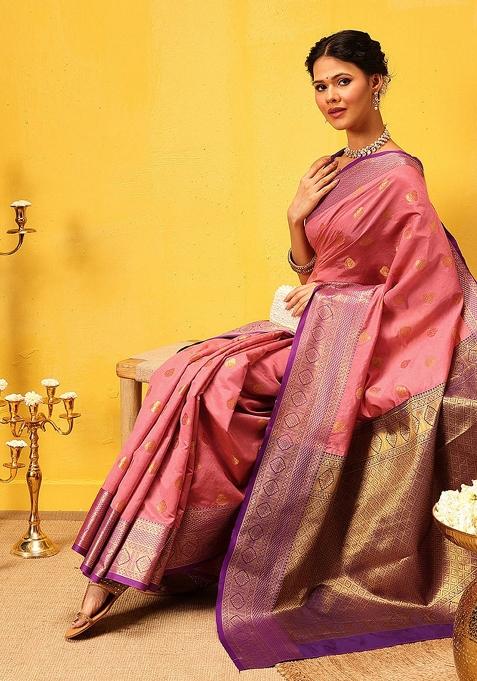 Pink Woven Design Kanjivaram Silk Saree