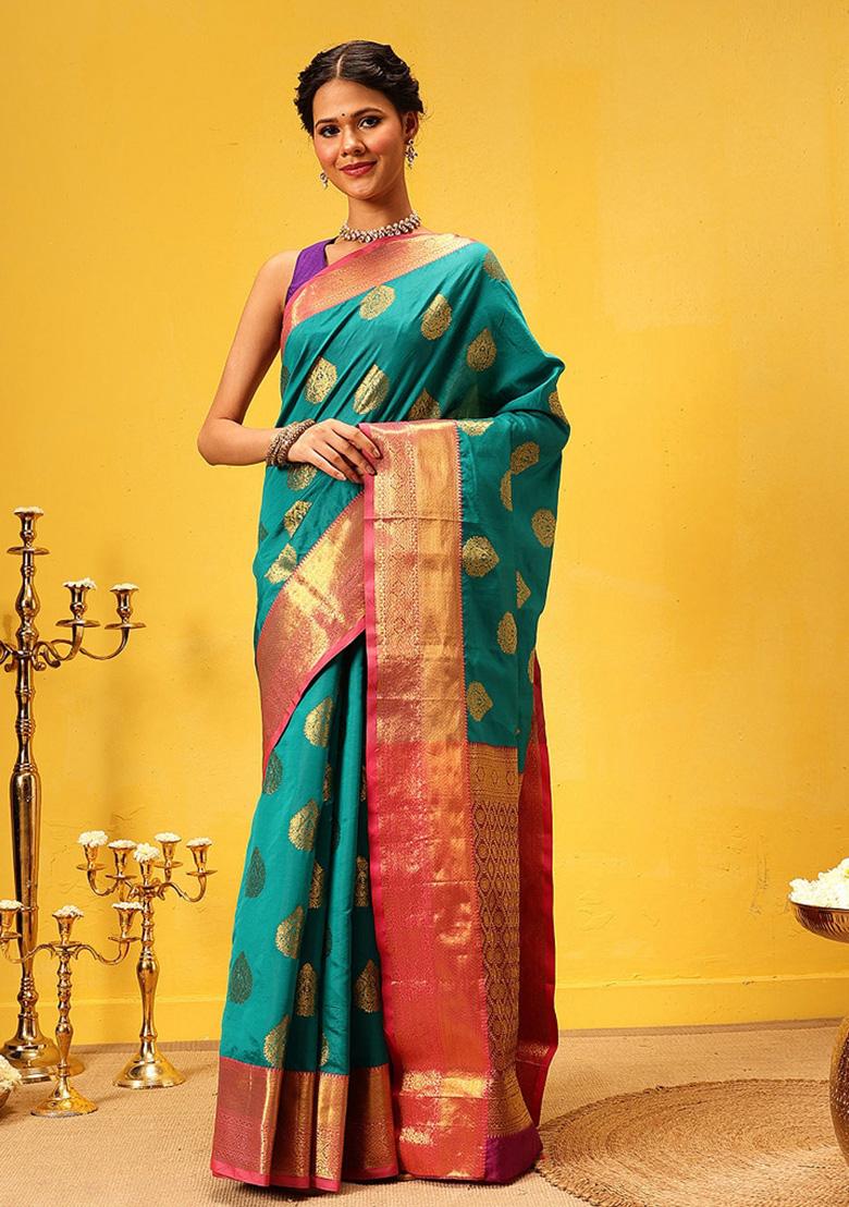 Teal Woven Design Kanjivaram Silk Saree