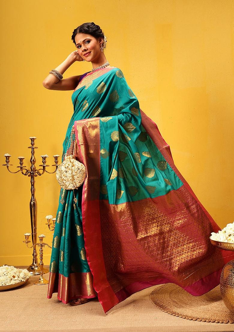Teal Woven Design Kanjivaram Silk Saree