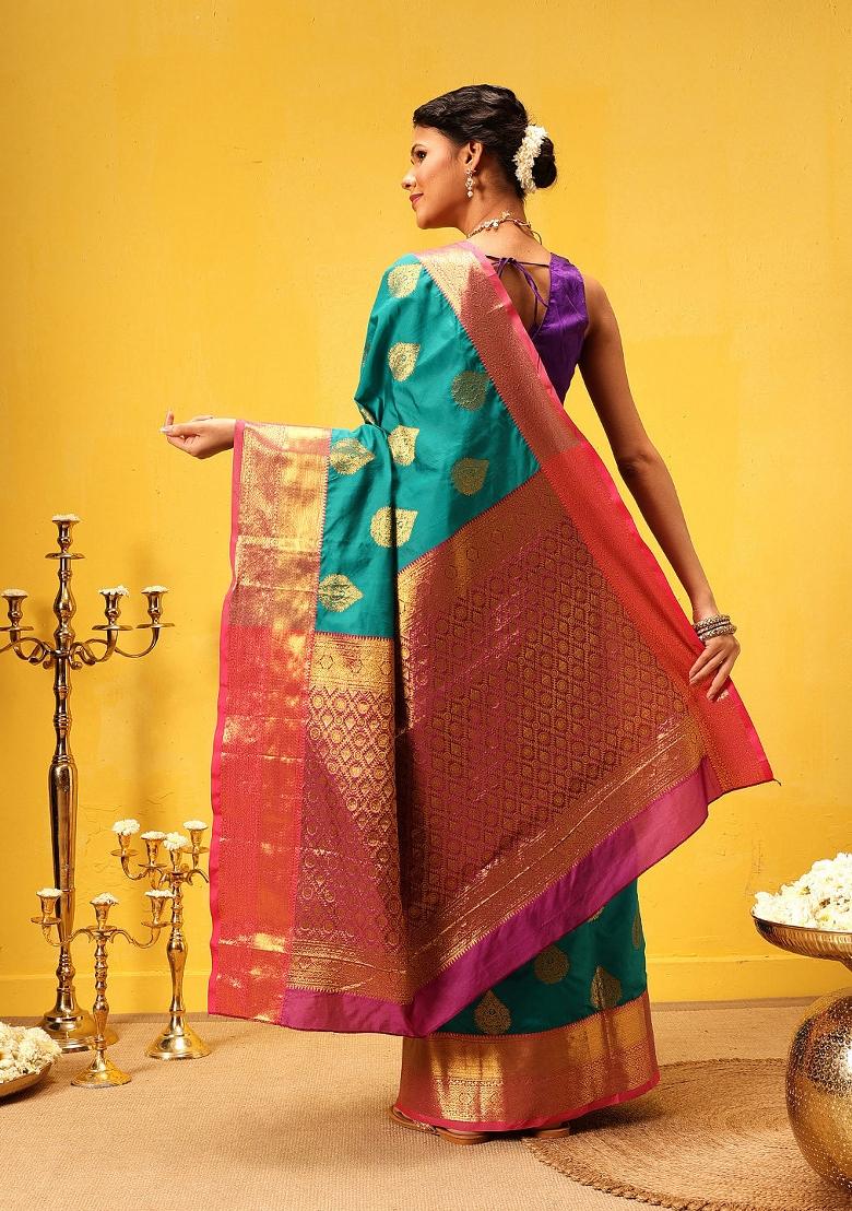 Teal Woven Design Kanjivaram Silk Saree