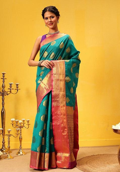 Teal Woven Design Kanjivaram Silk Saree