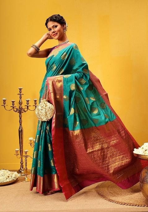 Teal Woven Design Kanjivaram Silk Saree