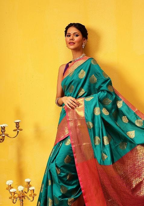 Teal Woven Design Kanjivaram Silk Saree