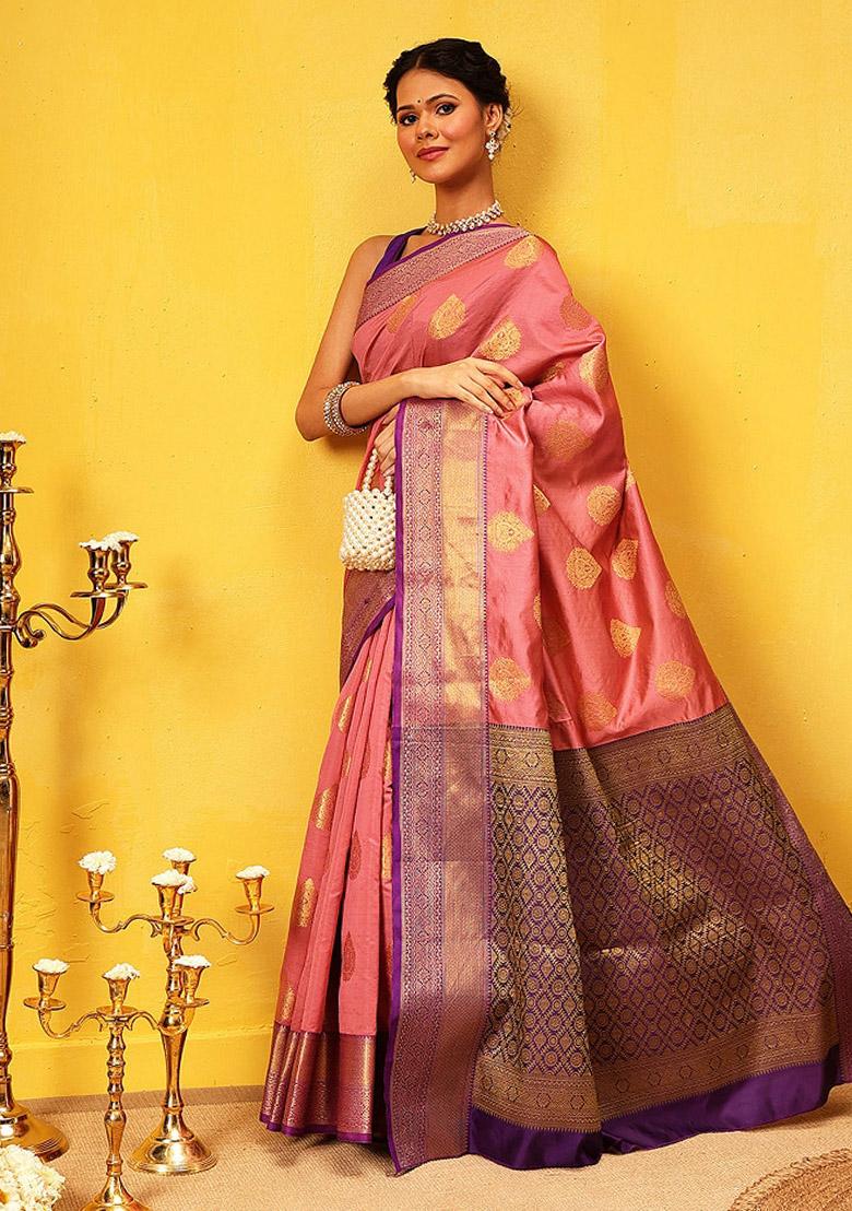 Pink Woven Design Kanjivaram Silk Saree