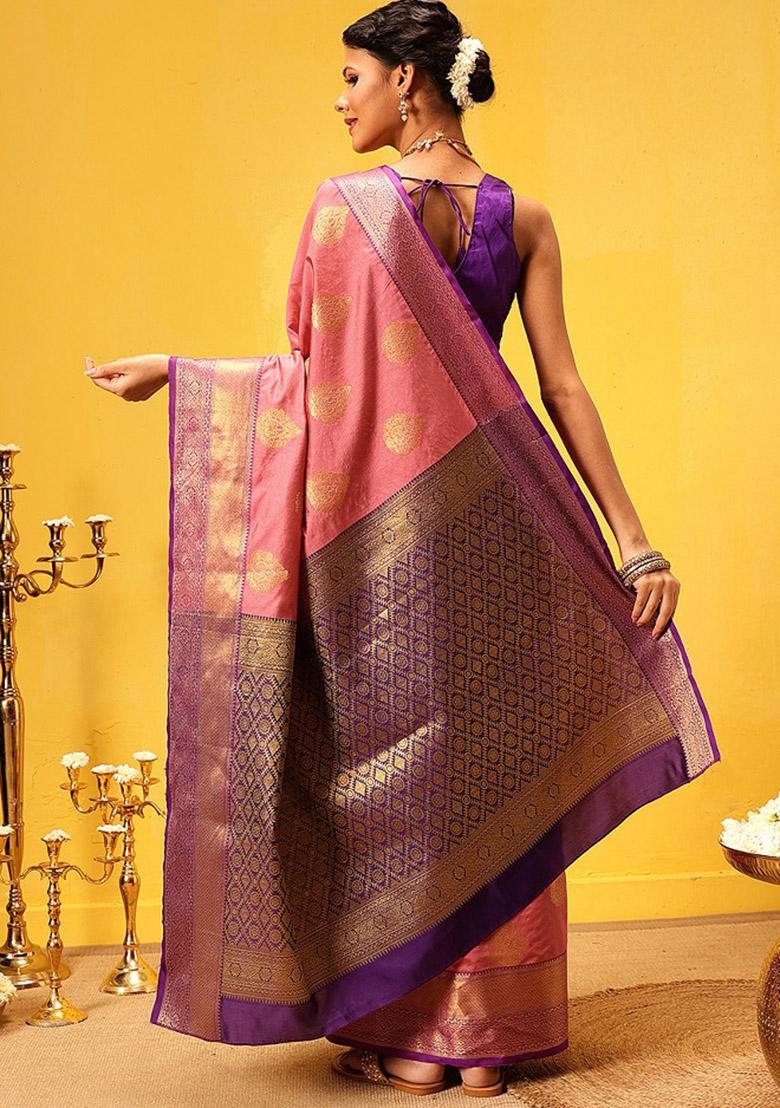 Pink Woven Design Kanjivaram Silk Saree