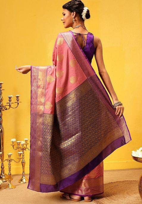 Pink Woven Design Kanjivaram Silk Saree