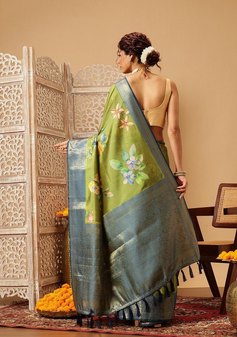 Green Printed Banarasi Silk Saree