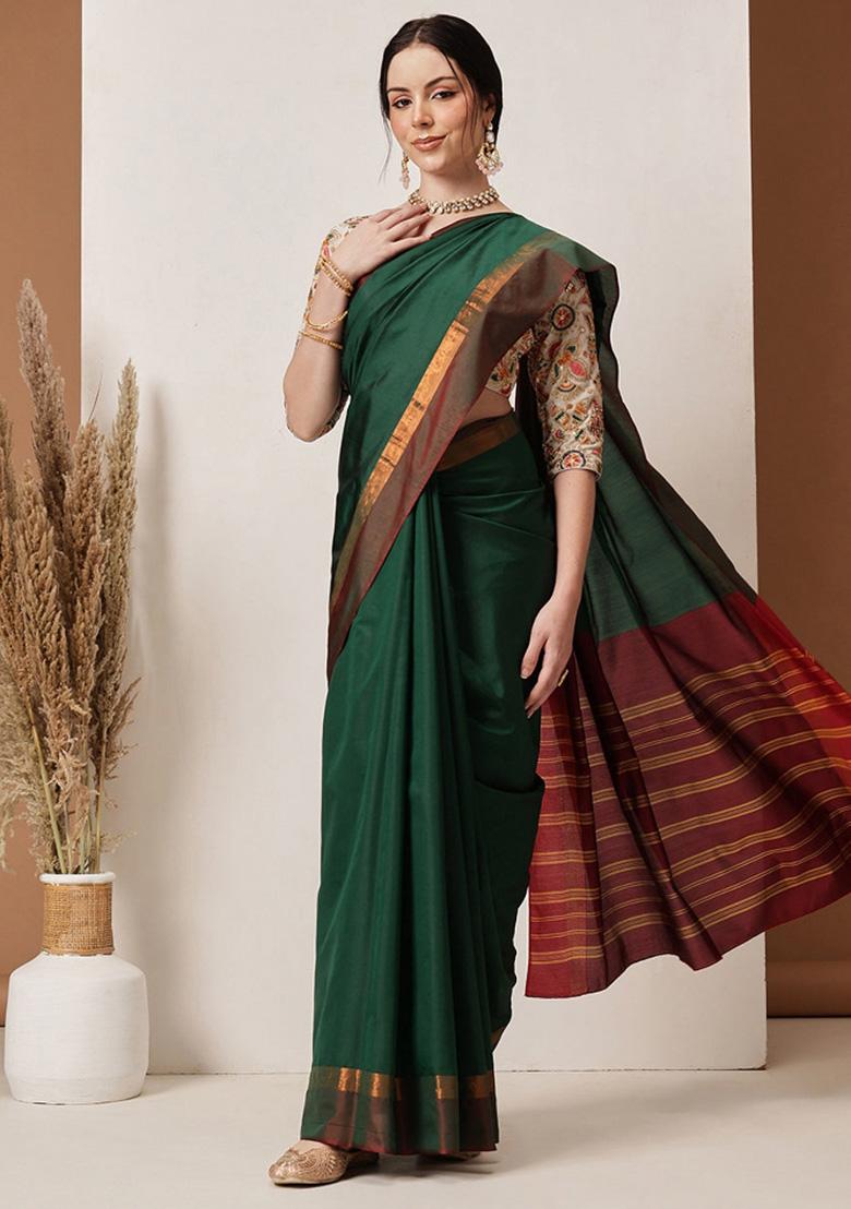 Green Solid Art Silk Saree