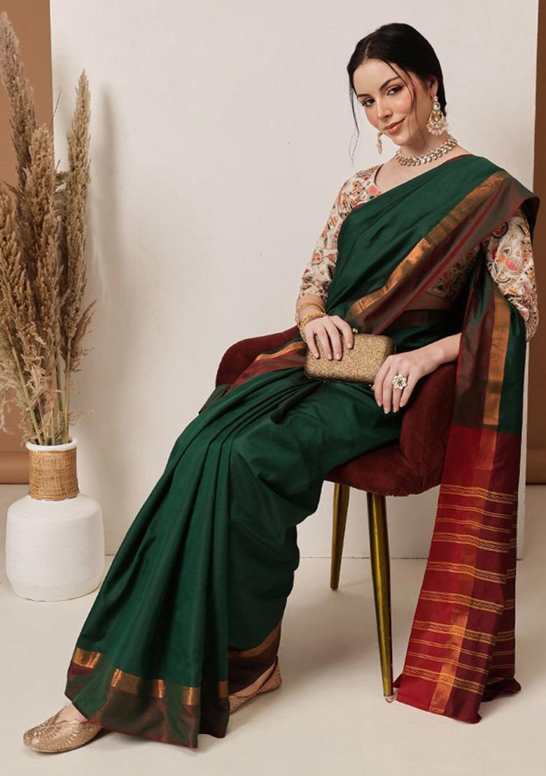 Green Solid Art Silk Saree