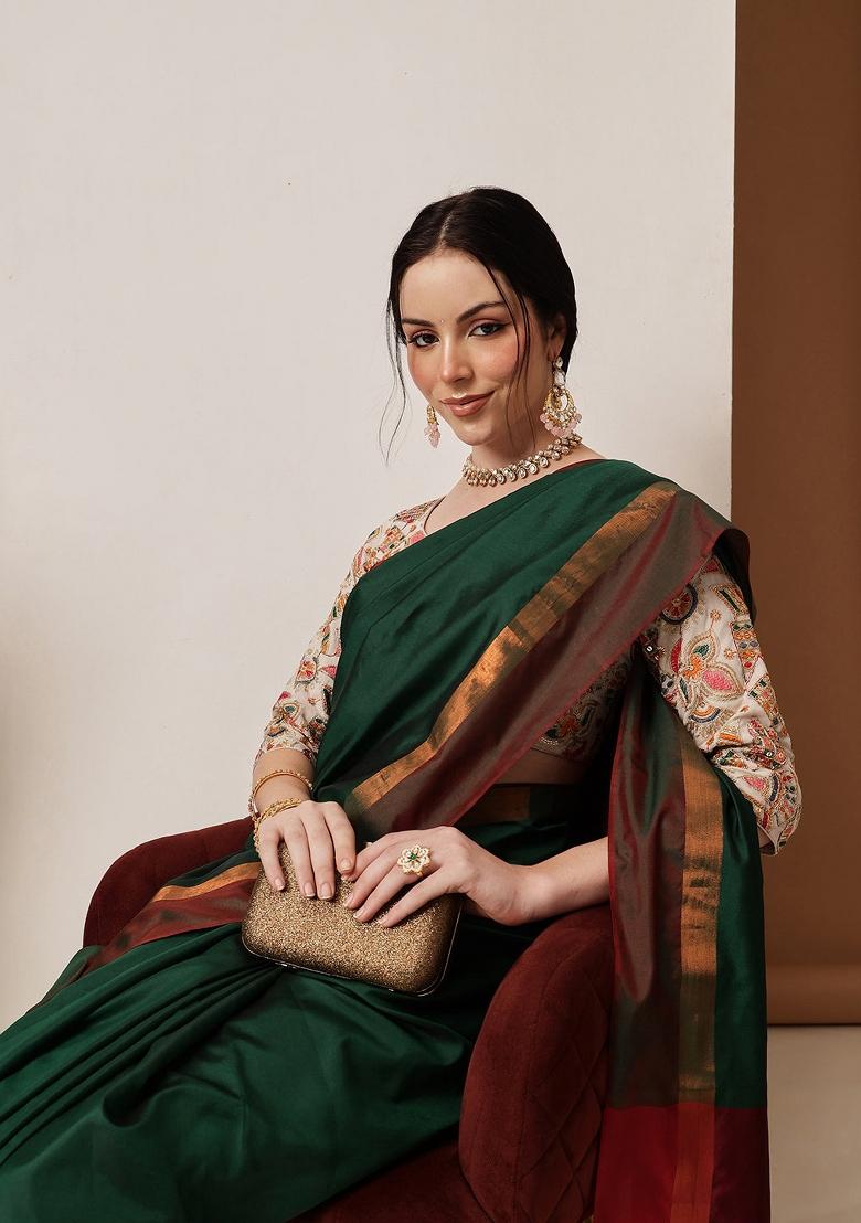 Green Solid Art Silk Saree