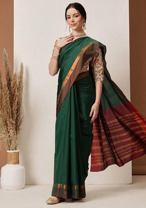 Green Solid Art Silk Saree