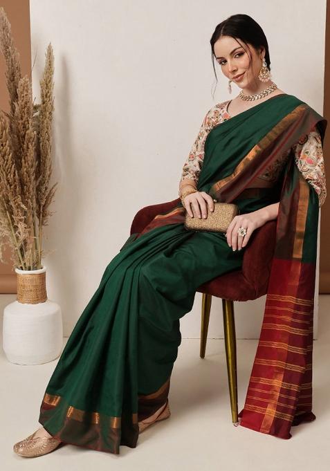 Green Solid Art Silk Saree