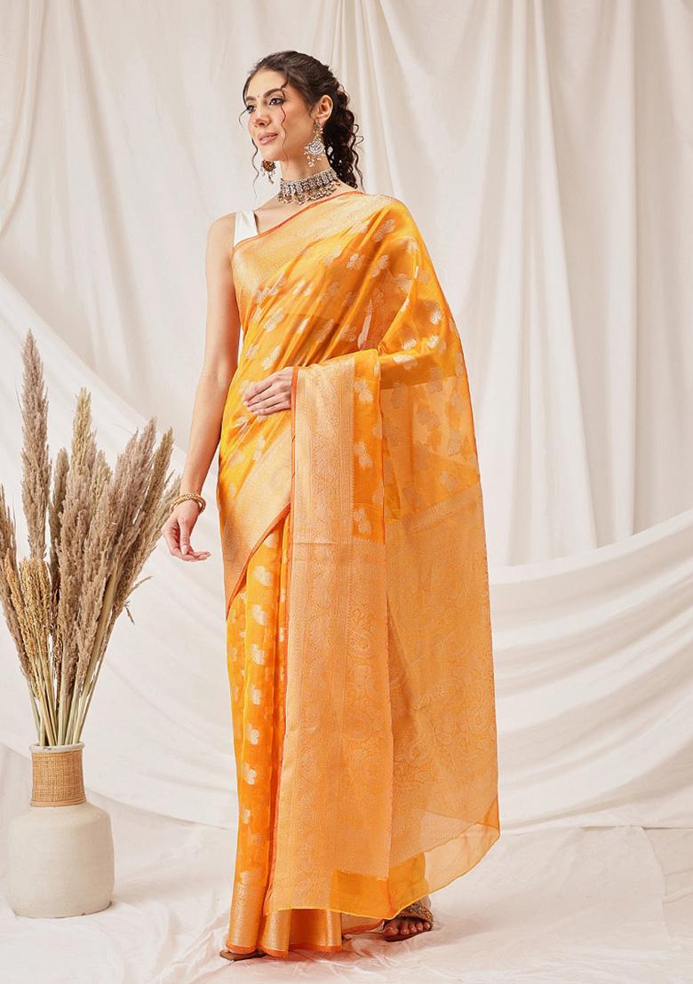 Yellow Woven Design Organza Silk Saree