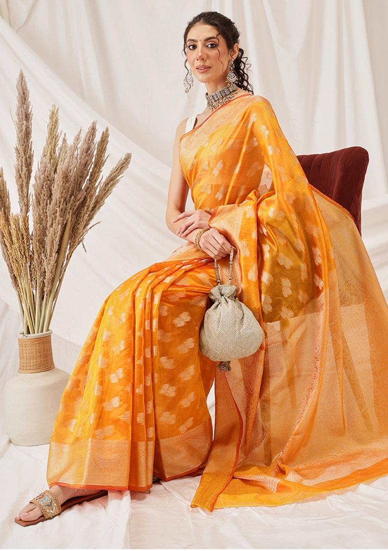 Yellow Woven Design Organza Silk Saree