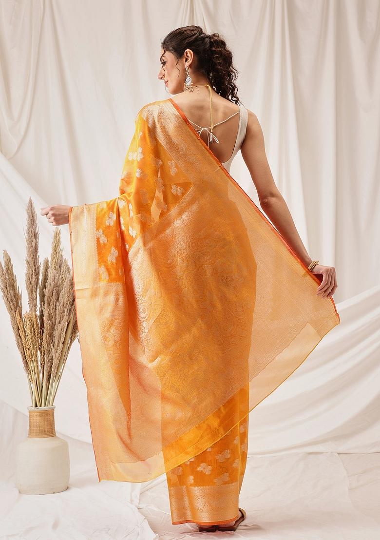 Yellow Woven Design Organza Silk Saree