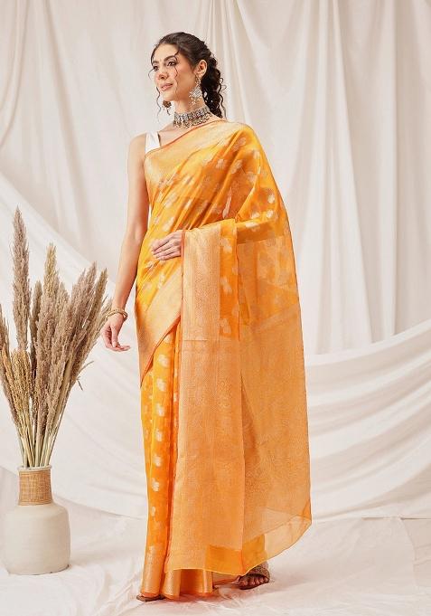 Yellow Woven Design Organza Silk Saree