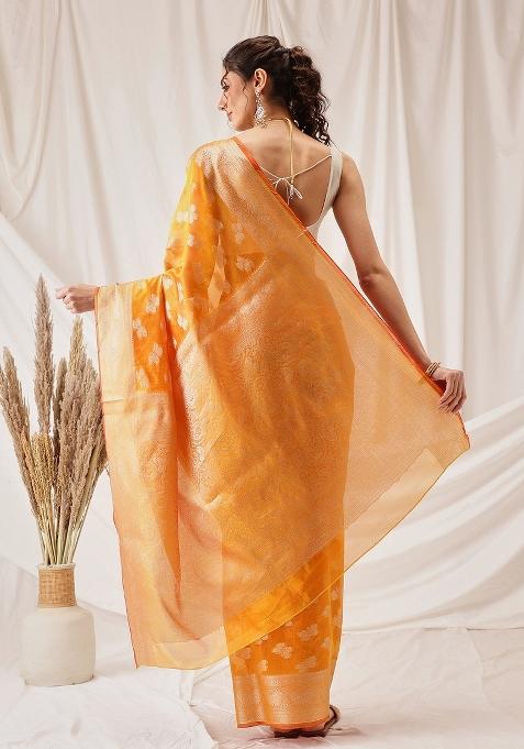 Yellow Woven Design Organza Silk Saree