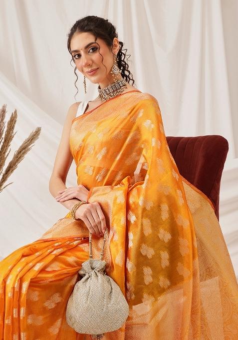 Yellow Woven Design Organza Silk Saree