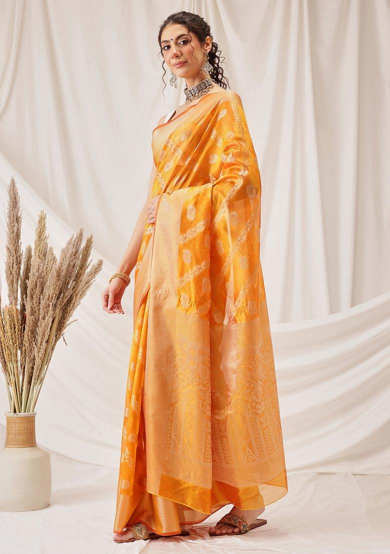 Yellow Woven Design Organza Silk Saree