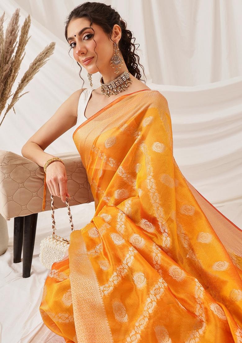 Yellow Woven Design Organza Silk Saree
