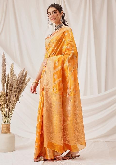 Yellow Woven Design Organza Silk Saree