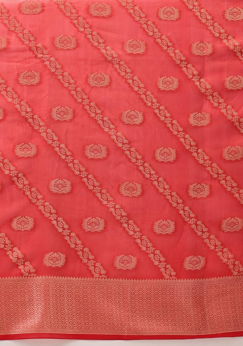 Red Woven Design Organza Silk Saree