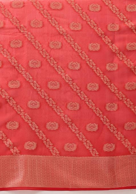 Red Woven Design Organza Silk Saree