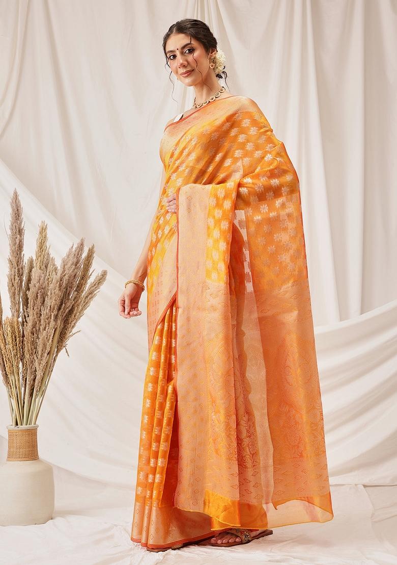 Yellow Woven Design Organza Silk Saree