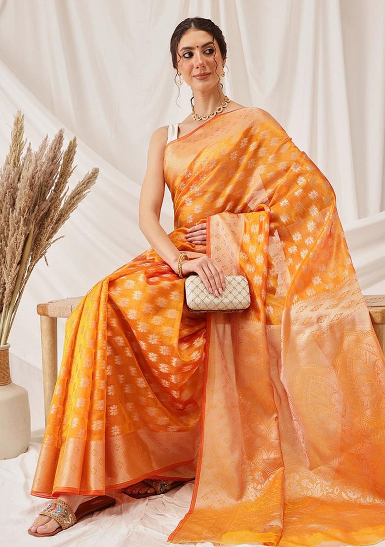 Yellow Woven Design Organza Silk Saree