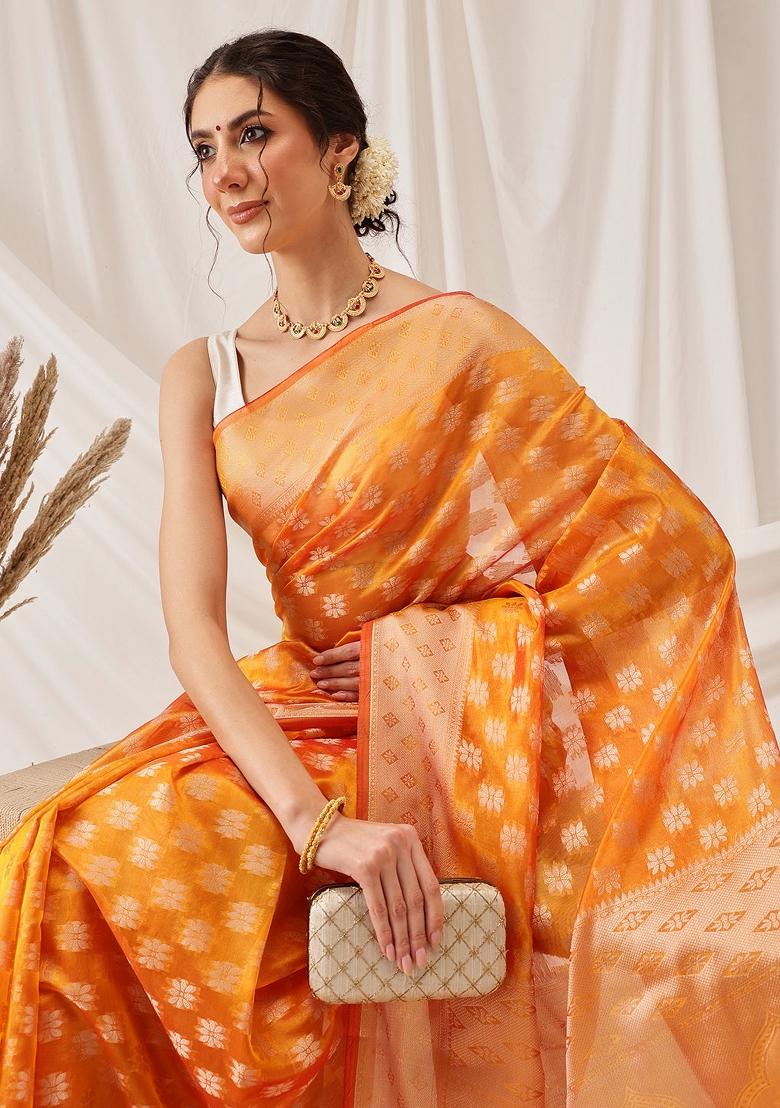 Yellow Woven Design Organza Silk Saree