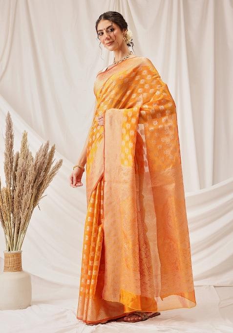 Yellow Woven Design Organza Silk Saree