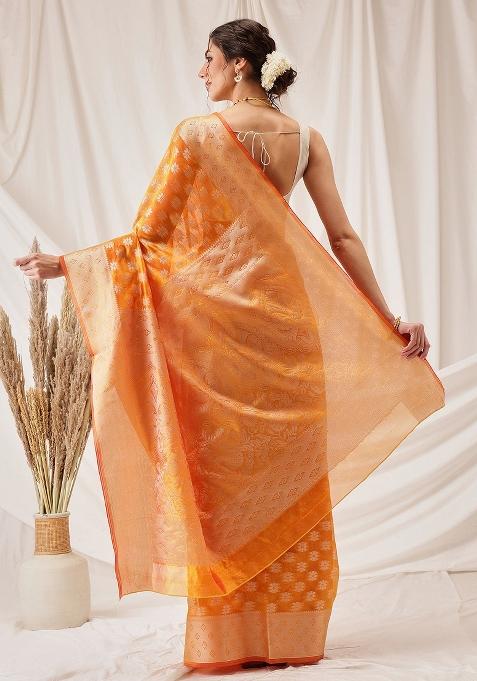 Yellow Woven Design Organza Silk Saree