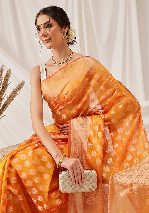 Yellow Woven Design Organza Silk Saree
