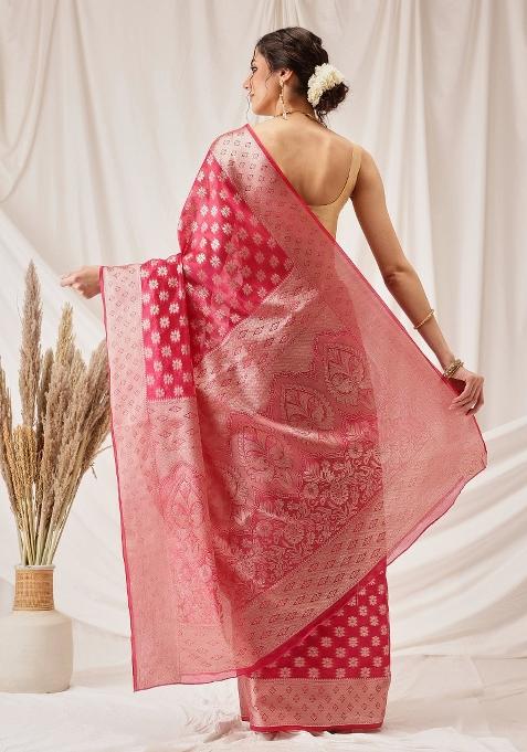 Pink Woven Design Organza Silk Saree