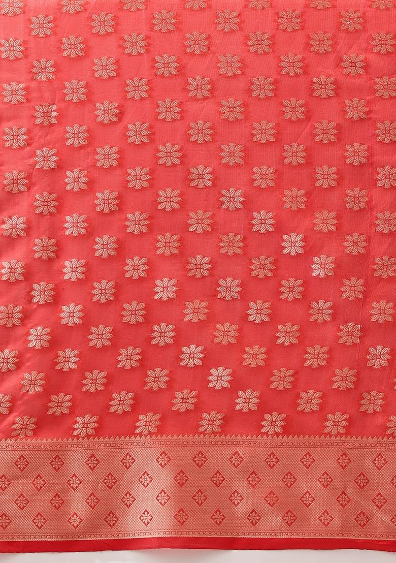 Red Woven Design Organza Silk Saree