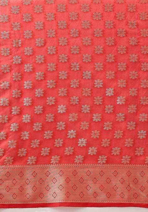 Red Woven Design Organza Silk Saree