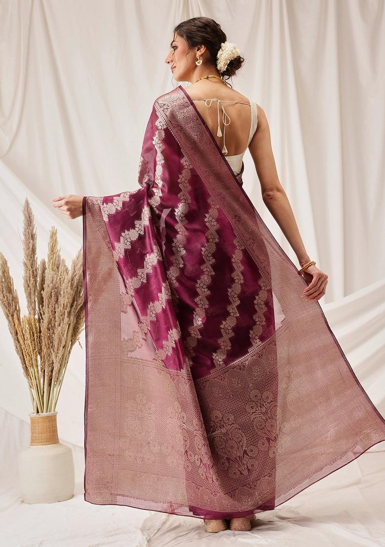 Purple Woven Design Organza Silk Saree