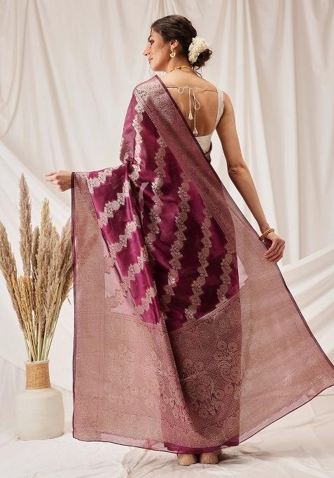 Purple Woven Design Organza Silk Saree