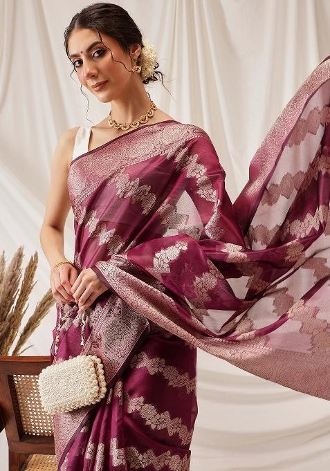 Purple Woven Design Organza Silk Saree