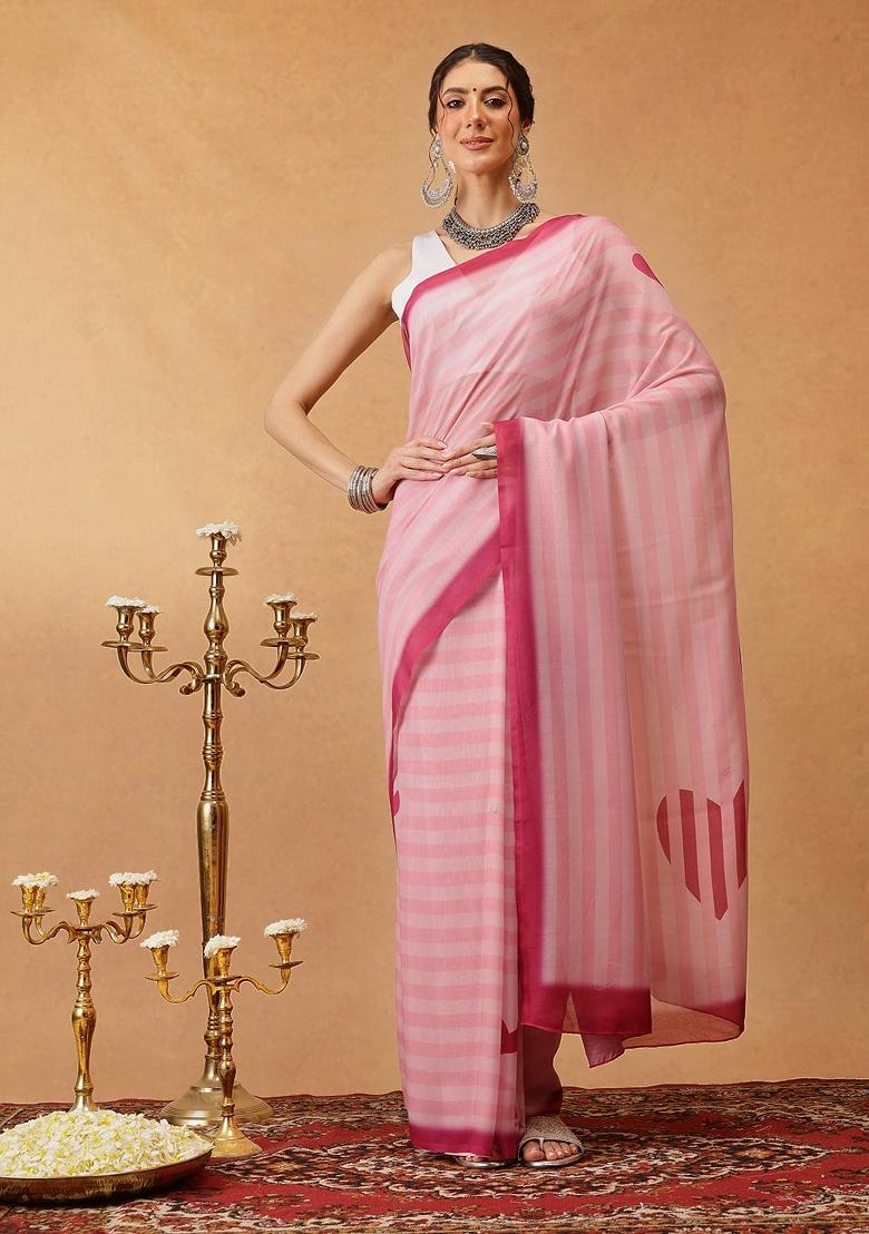 Pink Printed Mul Cotton Saree