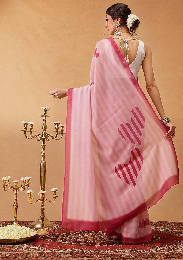Pink Printed Mul Cotton Saree