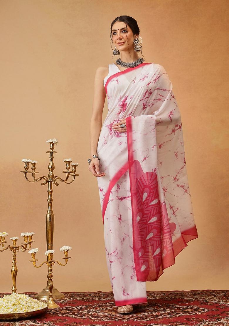 Pink Printed Mul Cotton Saree
